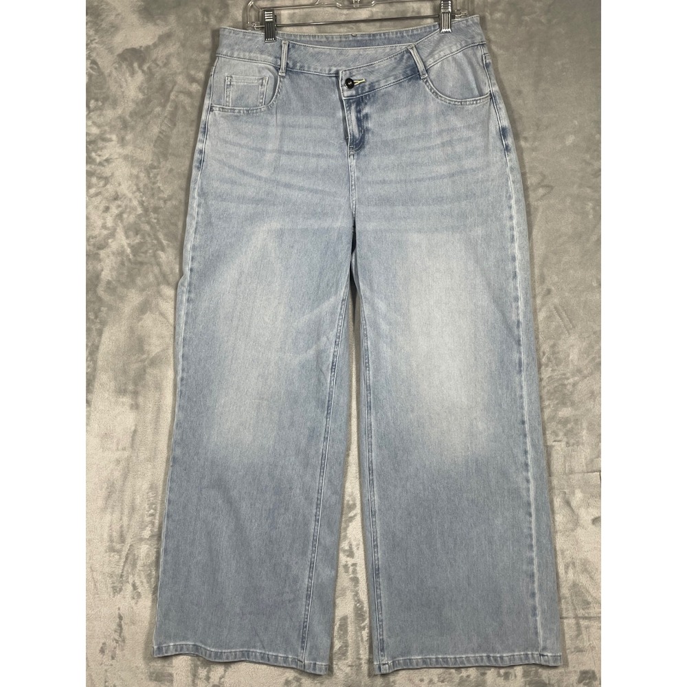 Halara Wide Leg Crossover Waist Light Wash Jeans Blue Size L Regular